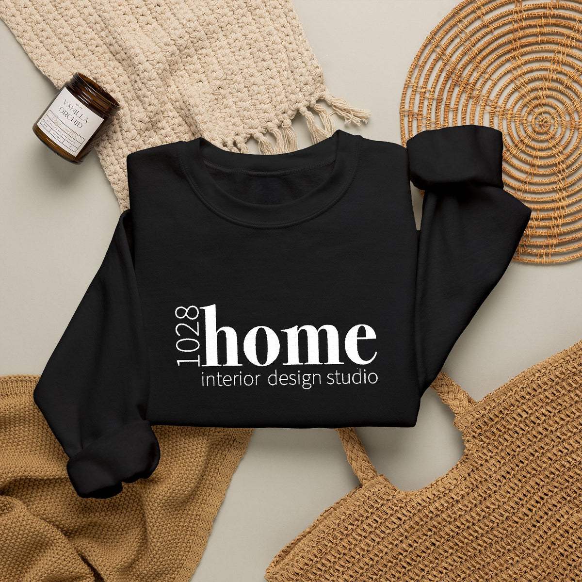 1028home Embroidered Logo Crewneck // Black